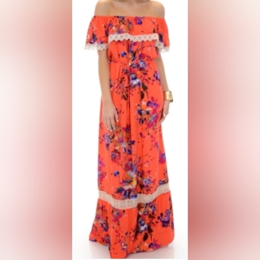 umgee Off Shoulder Floral Print Beautiful Maxi Dress size M